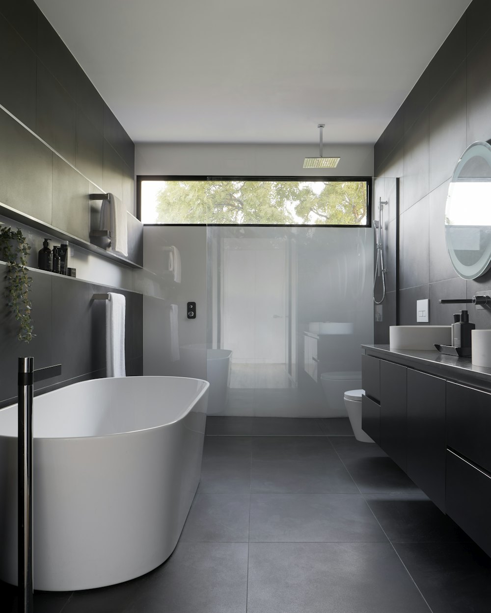 Material detail — a refined dark bathroom finish